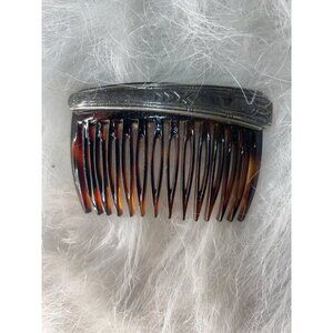 Vintage Decorative Tortoiseshell & Silver Hair Comb With Engraved Design